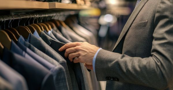 スーツを選ぶ買い物中のビジネスマン